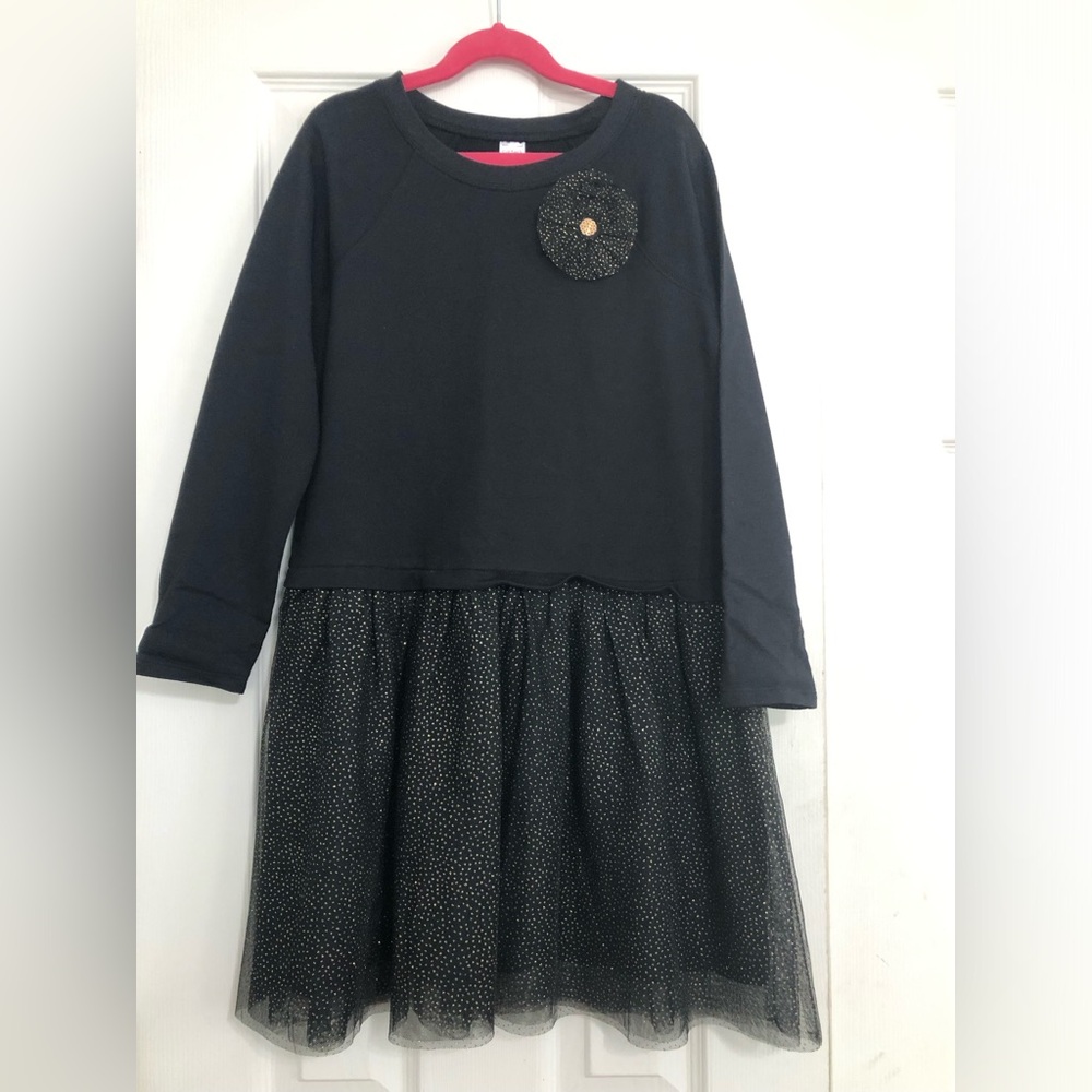 Carters kids NWOT black with glittery tulle skirt dress girls size 10/12 large‎